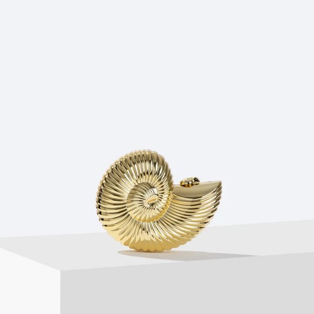 Women’s Acrylic Conch Shape Evening Clutch with Strap – Elegant Wedding Party Purse in Gold and Silver