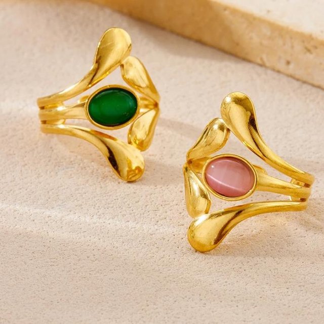 Elliptical Rhinestone Stainless Steel Ring for Women
