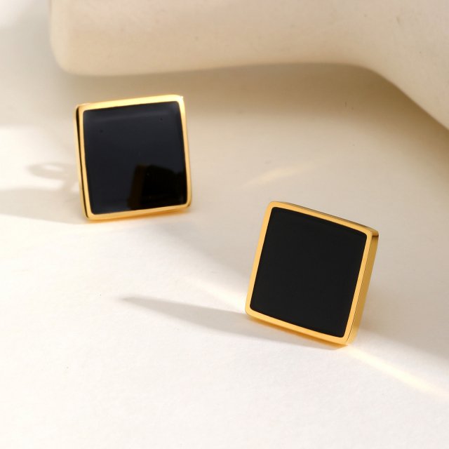 Black Square Stud Earrings for Men and Boys