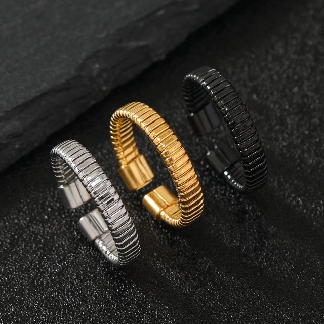 Classic Stainless Steel Adjustable Spring Ring for Men and Women - Unisex Fashion Jewelry