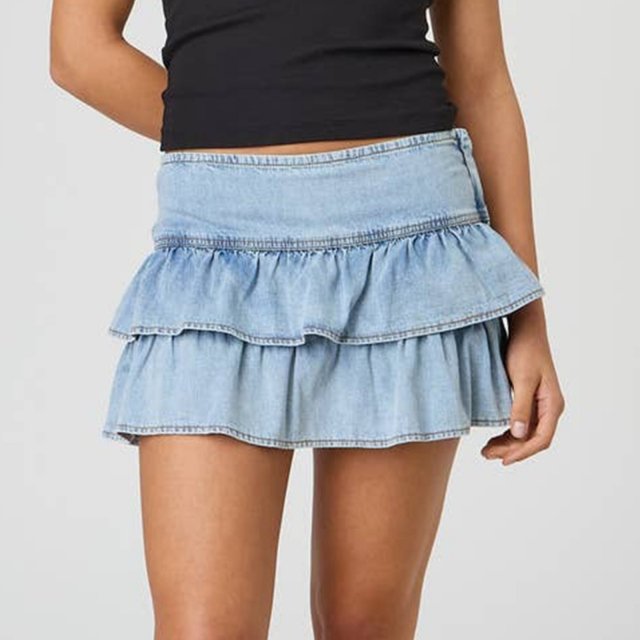 Summer Layered Ruffle Denim Mini Skirt