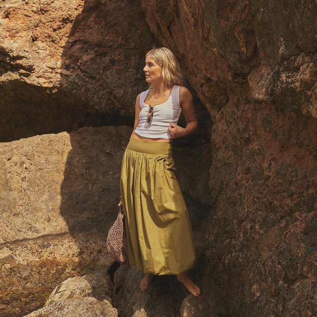 Y2K High Waist Bubble Maxi Skirt with Ruffle Hem