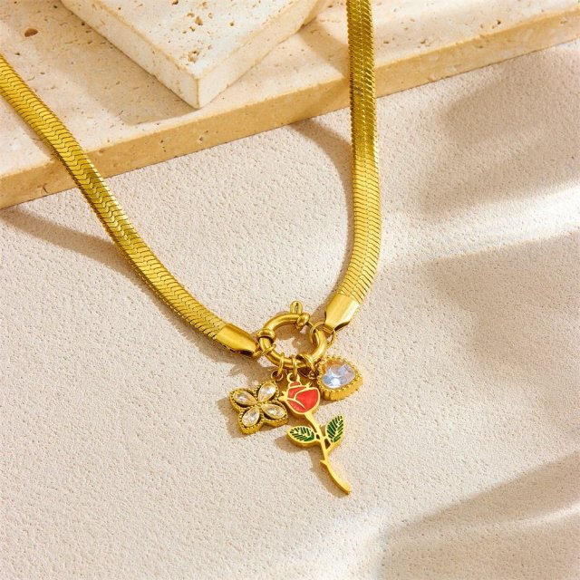 Elegant Rose Flower Pendant Necklace for Women