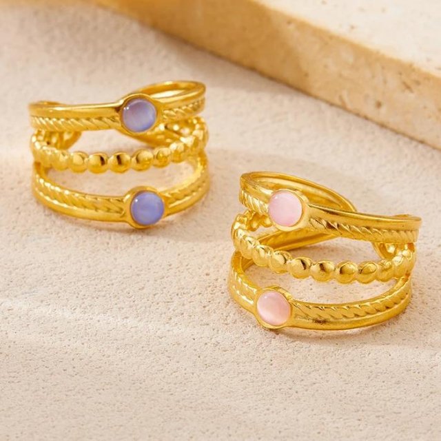 Adjustable 18K Gold Plated Stainless Steel Ring with Natural Stone