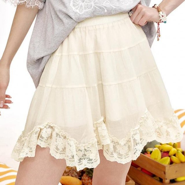 Summer Lace Tiered White Chiffon Mini Skirt for Women