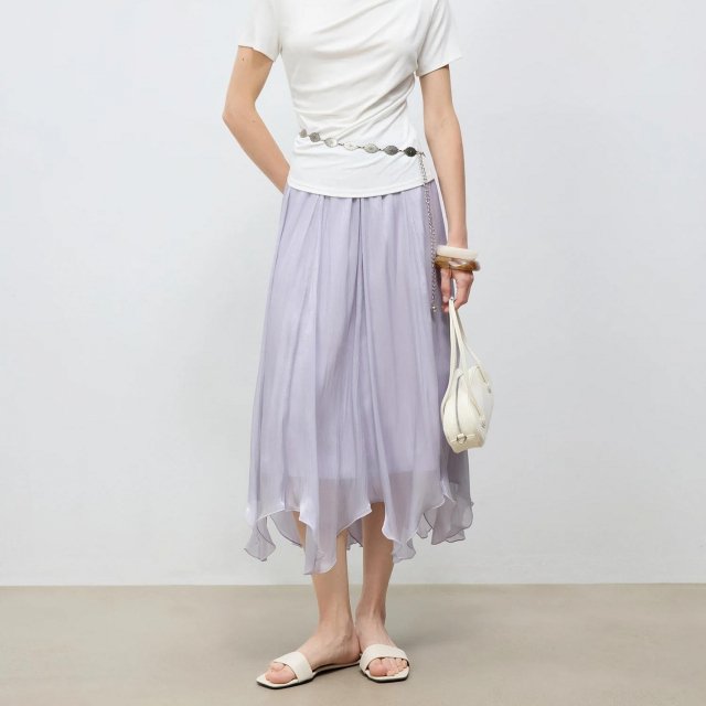 Glossy Irregular A-Line Tulle Skirt for Women