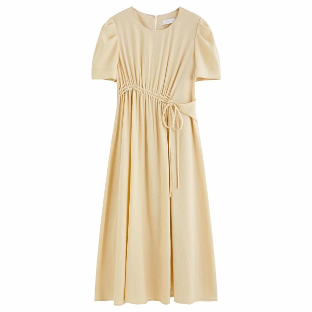 Chic Summer A-Line Dress with Drawstring Waist and Lantern Sleeves
