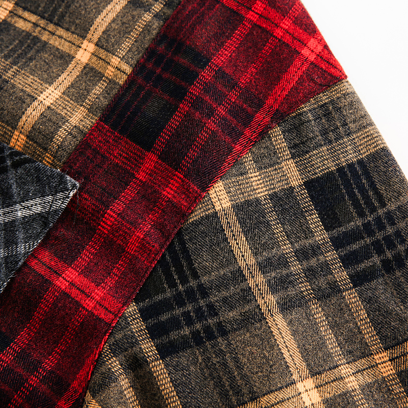 Patchwork Plaid Oversized Flannel Shirt Long Sleeve Streetwear thumbnail 4