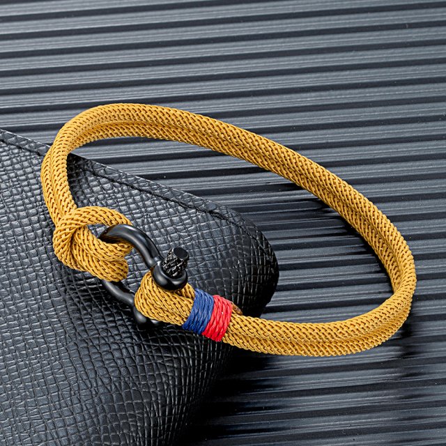 Black Stainless Steel Horseshoe Buckle Rope Bracelet for Men & Women