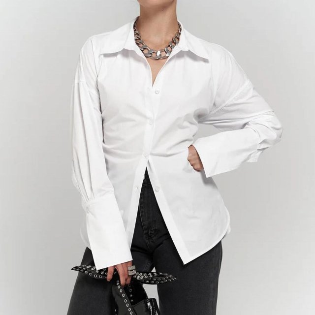 White Slim Fit Tie-Up Cotton Shirt – Long Sleeve Office Casual Wear