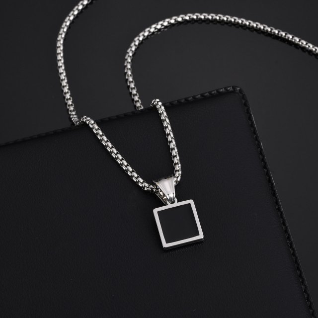 Men’s Black Square Pendant Necklace