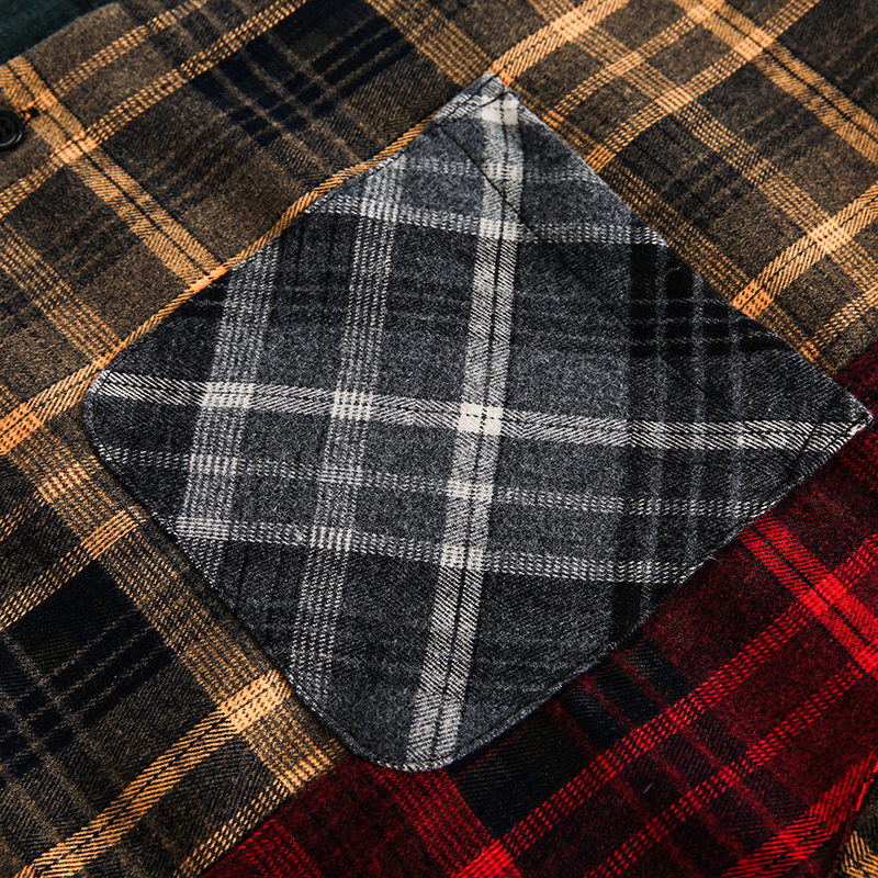 Patchwork Plaid Oversized Flannel Shirt Long Sleeve Streetwear thumbnail 3