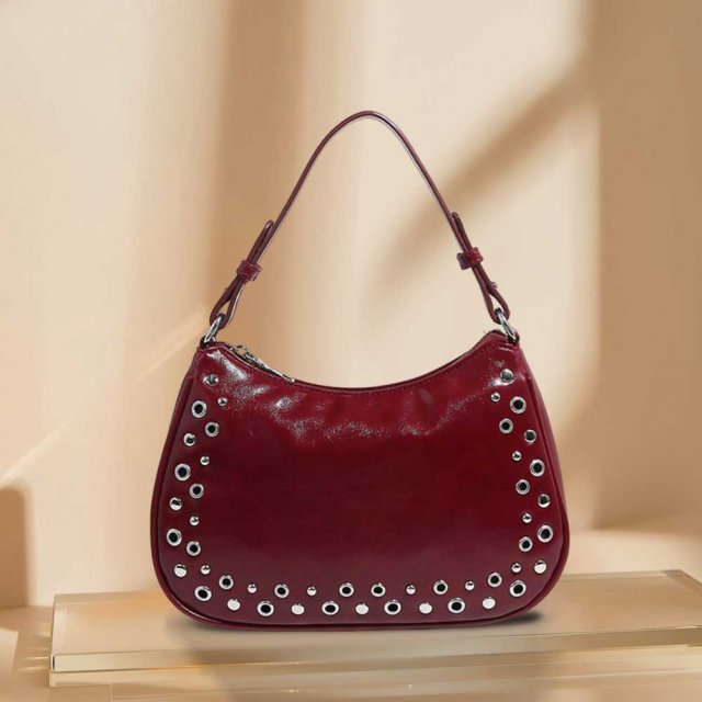 Women’s Rivet PU Leather Bucket Shoulder Bag – Y2K Retro Large Capacity Handbag